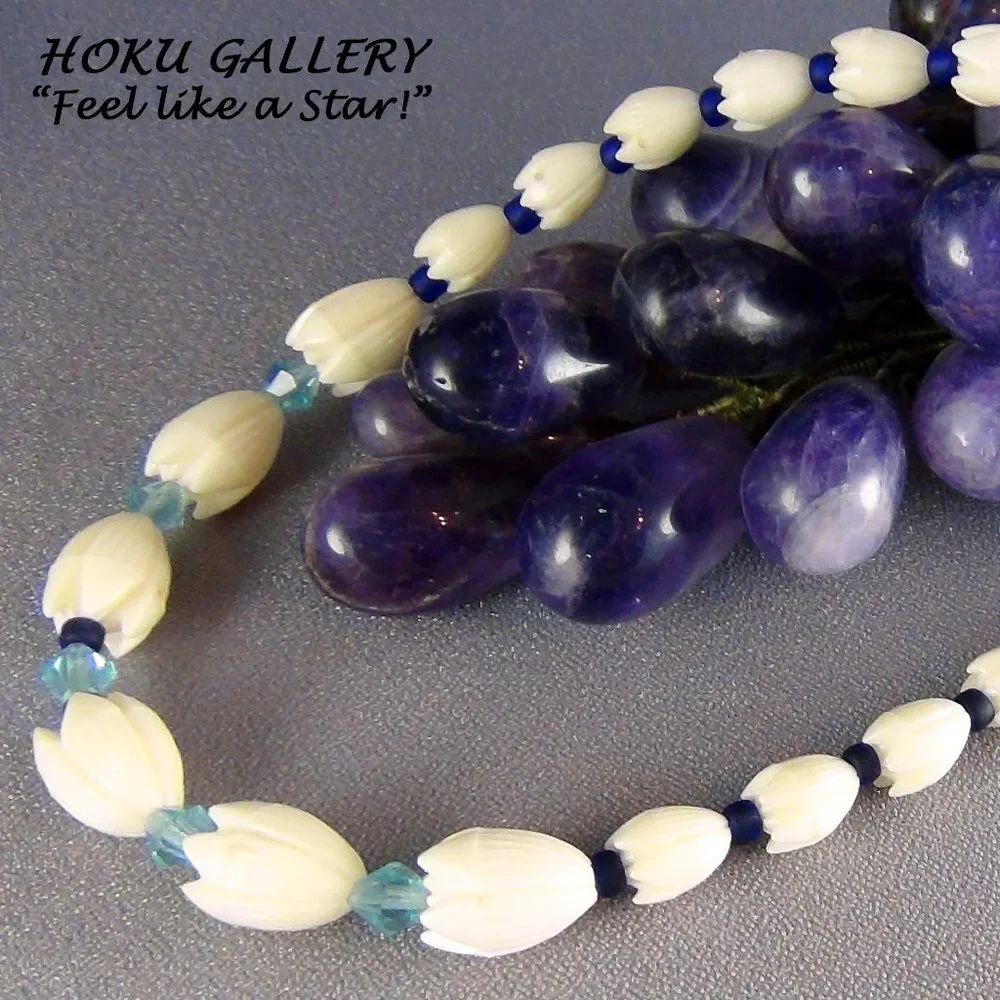 NWOT Handmade Children’s Necklace, Vintage Resin Pikaki Beads from Hawaii - 16